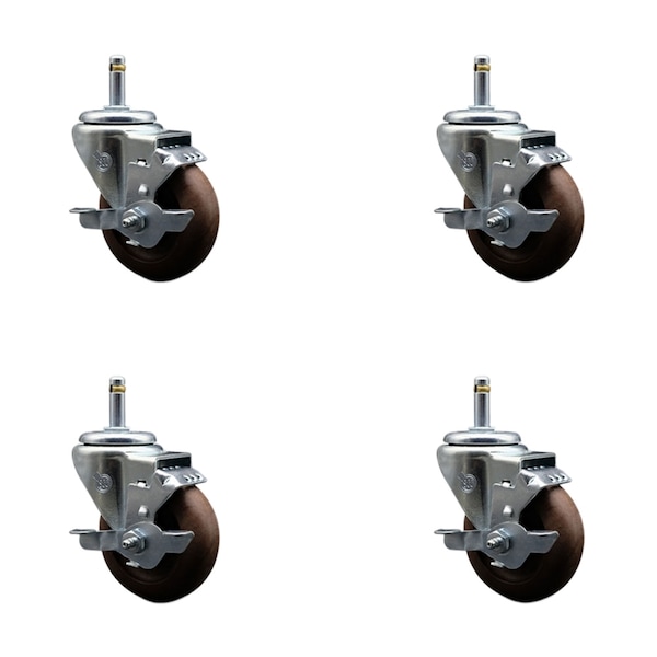 Service Caster 3.5 High Temp Glass Filled Nylon 7/16'' Grip Ring Stem Caster Set Brake, 4PK SCC-GR20S3514-GFNSHT-TLB-716138-4 - main